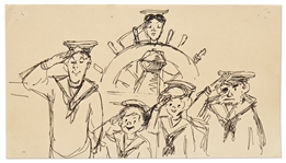 Mary Poppins Storyboard Artwork -- Showing a Scene Not in the Final Film of Mary, Michael and Jane With Two Sailors on Admiral Booms Ship
