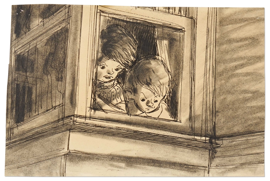 ''Mary Poppins'' Storyboard Artwork -- Jane and Michael Look Out the Window