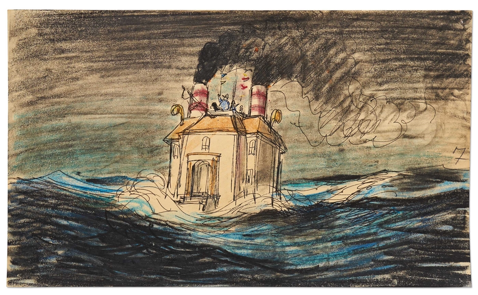 ''Mary Poppins'' Storyboard Artwork -- Showing a Scene Not in the Final Film of Admiral Boom's ''Ship'' on the Ocean