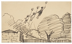 Mary Poppins Storyboard Artwork -- Mary Poppins, Michael and Jane Float Into the Sky by Balloons