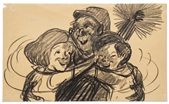 Mary Poppins Storyboard Artwork -- Jane and Michael Hug Bert as Chimney Sweeper