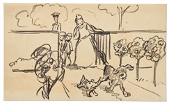 Mary Poppins Storyboard Artwork -- Mary Poppins, Miss Lark and the Children Watch the Dogs