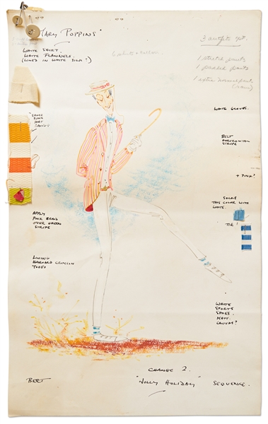 Original ''Mary Poppins'' Costume Sketch from the Famous ''Jolly Holiday'' Sequence -- Large Sketch Measures 14.5'' x 23'', from the Estate of ''Mary Poppins'' Producer Bill Walsh
