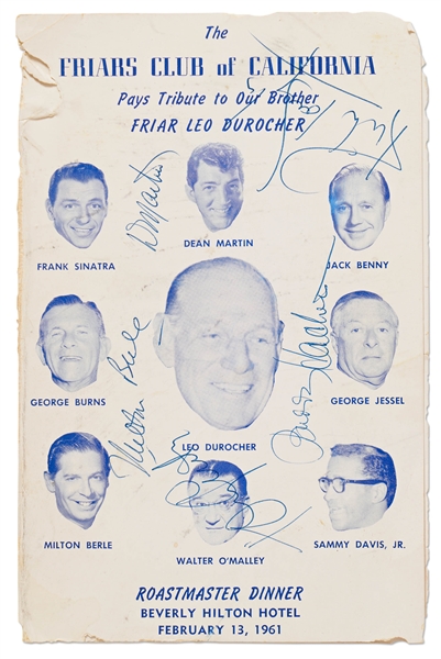 Dean Martin, Tony Curtis, Milton Berle, Kirk Douglas and Buddy Hackett Signed Friar's Club Program for a Roast of Leo Durocher