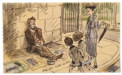 Mary Poppins Storyboard Artwork -- Mary Poppins, Jane and Michael Meet Bert the Chalk Artist