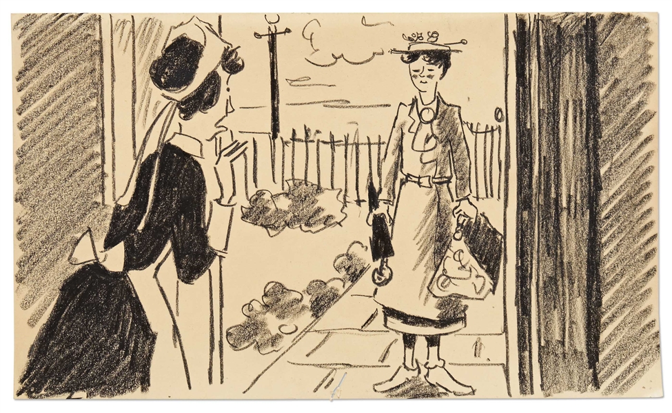 ''Mary Poppins'' Storyboard Artwork -- Mary Poppins Arrives at the Banks Home