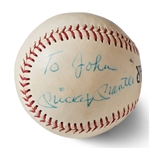 Mickey Mantle Signed Baseball and Helen Keller Signed 8'' x 10'' Photo