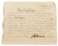 Robert Morris Signed Stock Certificate for Shares in the North American Land Company