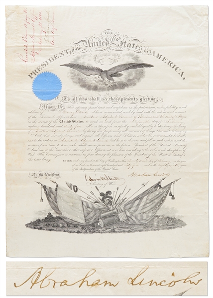 Abraham Lincoln Military Appointment Signed -- With Bold, Full Abraham Lincoln Signature