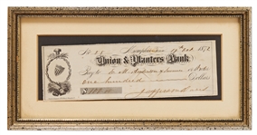 Jefferson Davis Handwritten Check Signed from 1872 -- With Full Signature ''Jefferson Davis''