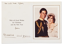 Princess Diana and Prince Charles Signed Christmas Card from 1981 -- Their First Christmas Card Featuring a Photo of the Couple from Their Wedding Day
