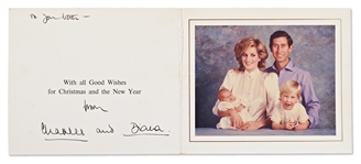 Princess Diana and Prince Charles Signed Christmas Card from 1984 -- With Family Portrait of Prince William & Prince Harry as an Infant