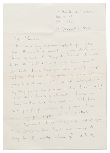 J.K. Rowling Autograph Letter Signed from 1998 -- I hear you're off to France...Harry Potter et l'Ecole des Sorciers (''Harry Potter and the Philosopher's Stone'') is very reasonably priced...''