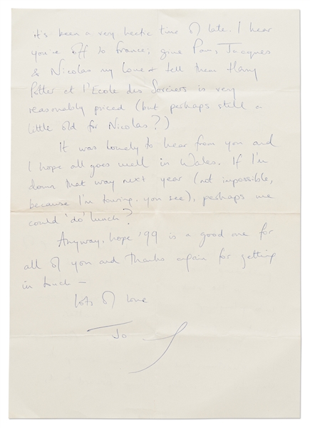 J.K. Rowling Autograph Letter Signed from 1998 -- I hear you're off to France...Harry Potter et l'Ecole des Sorciers (''Harry Potter and the Philosopher's Stone'') is very reasonably priced...''