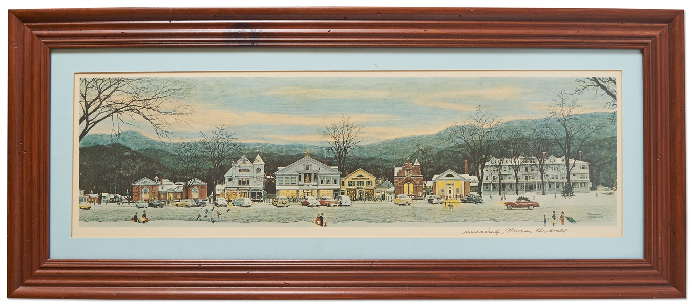 Norman Rockwell Signed Print of His Beloved Piece ''Stockbridge Main Street at Christmas''