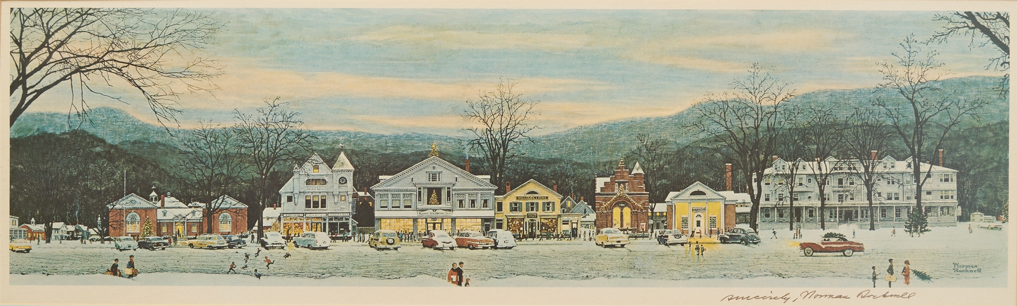 Norman Rockwell Signed Print of His Beloved Piece ''Stockbridge Main Street at Christmas''