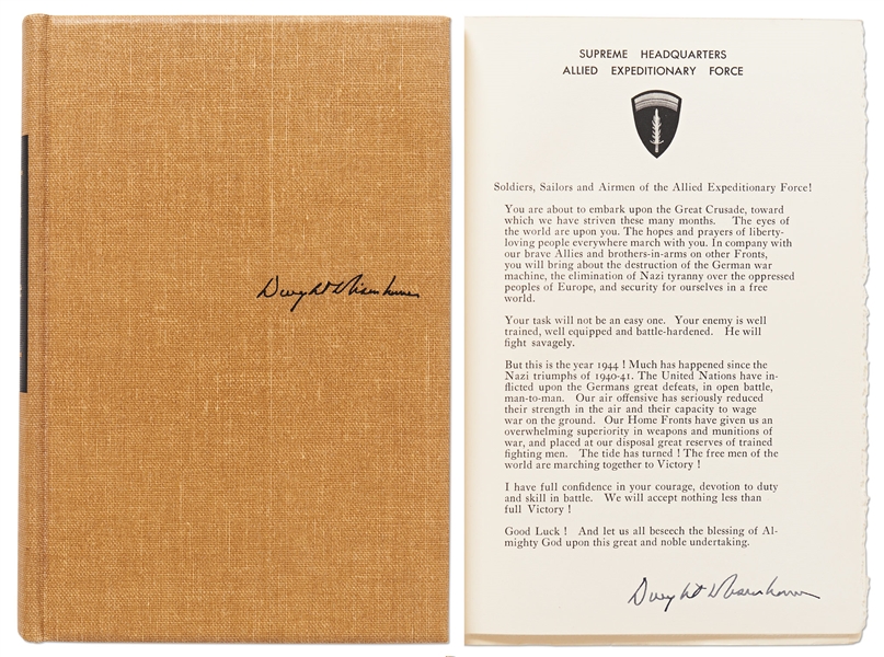 Dwight D. Eisenhower Signed D-Day Speech From the Limited Edition of ''Crusade in Europe'' -- Near Fine Condition With Original Slipcase