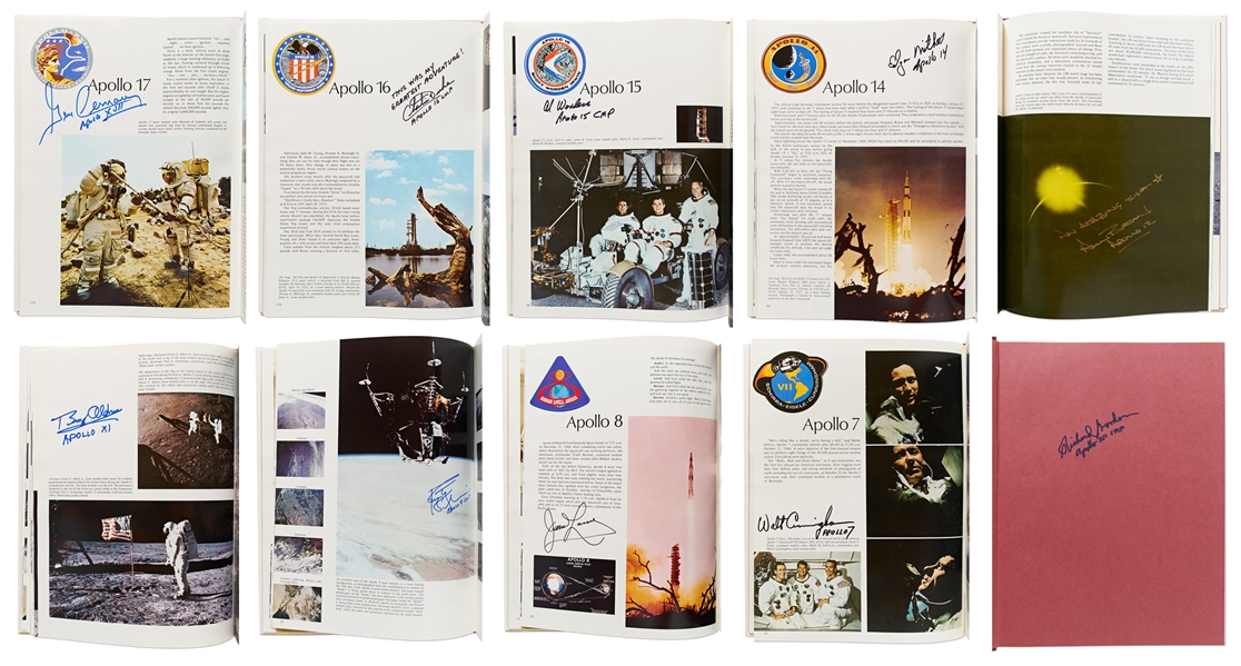 Mans Greatest Adventure Coffee Table Book Signed by 10 Apollo Astronauts Representing Every Apollo Mission