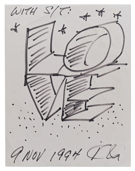 Robert Indiana Signed ''LOVE'' Sketch Measuring 8.5'' x 11''