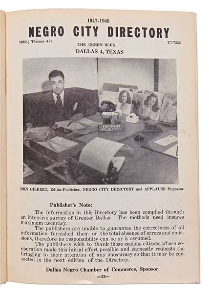 The Dallas ''Negro City Directory'' from 1947-48 -- Profusely Illustrated, Directory Lists Both Individual Addresses of the City's Black Population and Businesses Serving Them