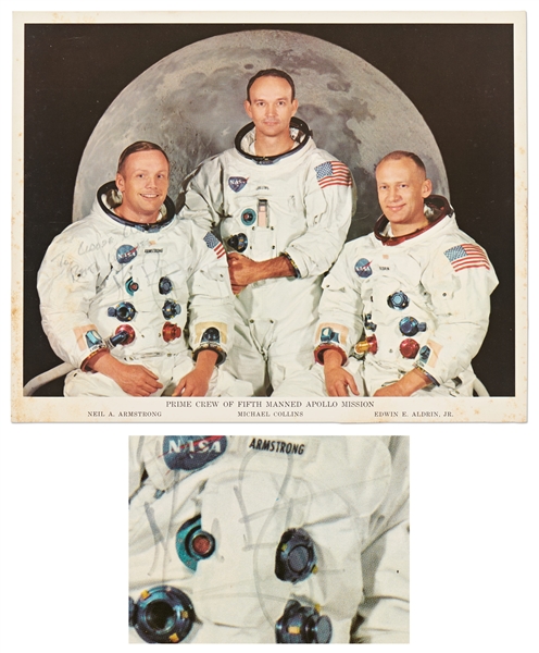 Neil Armstrong Signed Apollo 11 White Spacesuit Crew Photo