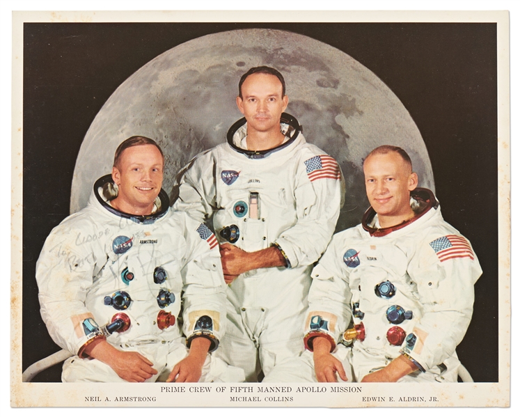 Neil Armstrong Signed Apollo 11 White Spacesuit Crew Photo