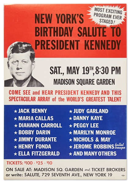 Exceptionally Rare ''Happy Birthday, Mr. President'' Advertising Poster for John F. Kennedy's 1962 Birthday Party at Madison Square Garden -- Where Marilyn Monroe Famously Serenaded JFK