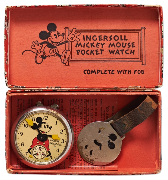 Disney Mickey Mouse Pocket Watch by Ingersoll, Circa 1930s with the Original Box