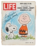 Charles Schulz Signed ''LIFE'' Magazine Without Inscription -- Charlie Brown & Snoopy Appear on Cover of 1967 Magazine with Headline ''The great 'Peanuts' craze''