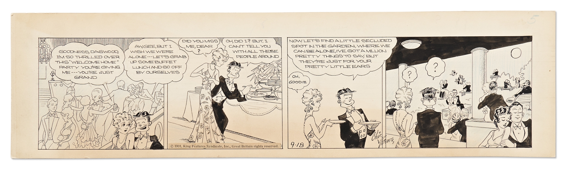 Chic Young Hand-Drawn ''Blondie'' Comic Strip From 1931 -- Blondie & Dagwood Reunite in This Beautifully Illustrated Strip