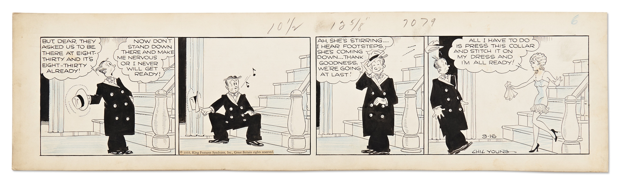 Chic Young Hand-Drawn ''Blondie'' Comic Strip From 1935 -- Blondie Runs Late