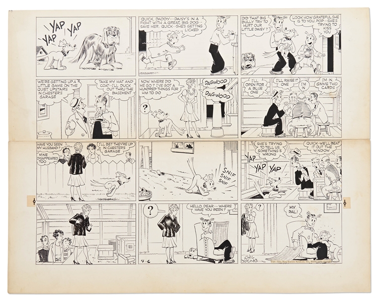 Chic Young Hand-Drawn ''Blondie'' Sunday Comic Strip From 1941 -- Bumstead and Daisy Have Each Other's Backs