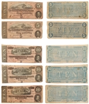 Lot of 48 Currency Bills Issued by the Confederate States of American During the Civil War