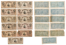 Lot of 48 Currency Bills Issued by the Confederate States of American During the Civil War