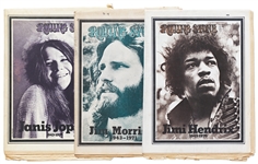 Set of 3 Rolling Stone Magazines Reporting on the Deaths of Jimi Hendrix, Janis Joplin and Jim Morrison