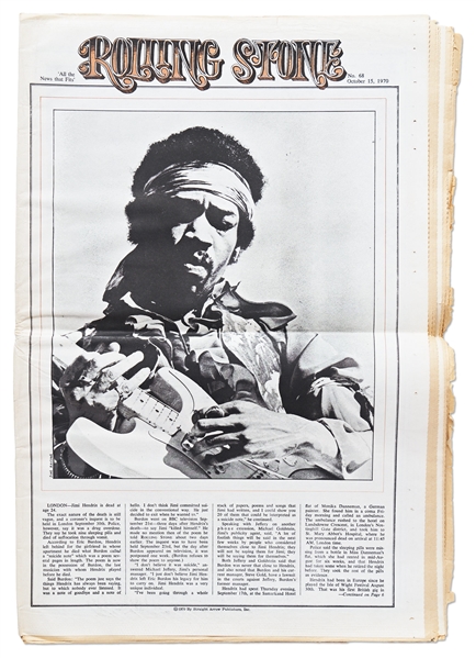 Set of 3 ''Rolling Stone'' Magazines Reporting on the Deaths of Jimi Hendrix, Janis Joplin and Jim Morrison