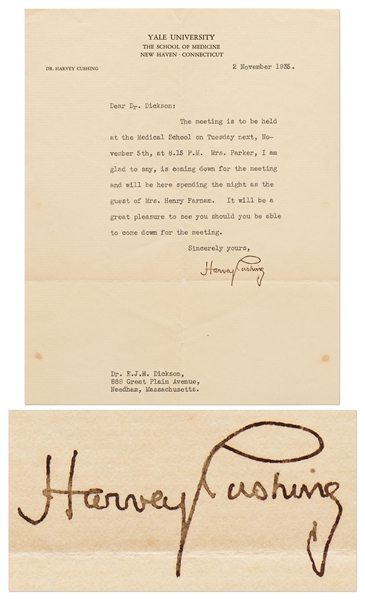 Harvey Cushing Letter Signed from 1935 on Yale University School of Medicine Letterhead