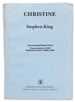 Rare Stephen King Signed Uncorrected Book Proof of ''Christine''