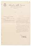 Benito Mussolini Document Signed as Prime Minster of Italy During World War II