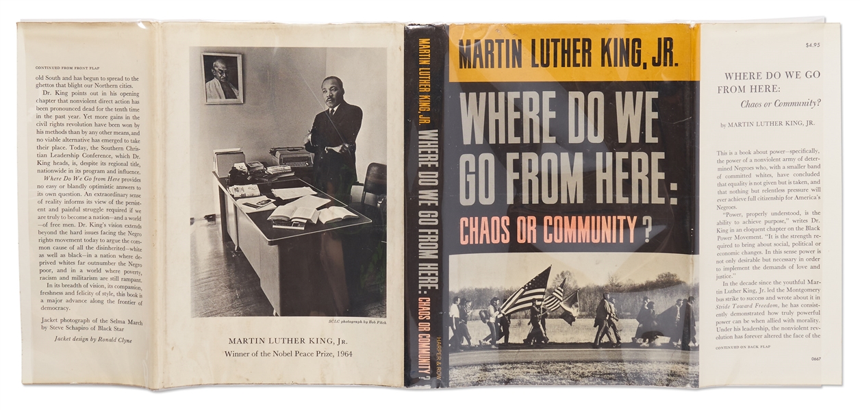 Martin Luther King Signed First Edition of ''Where Do We Go From Here: Chaos or Community?'' -- ''...With Best Wishes for Peace and Brotherhood...''