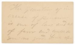 Ulysses S. Grant Autograph Note Signed -- Grant Declines to Intervene in a Pension Matter