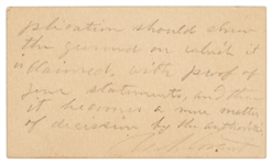 Ulysses S. Grant Autograph Note Signed -- Grant Declines to Intervene in a Pension Matter