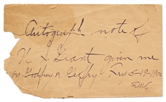 Ulysses S. Grant Autograph Note Signed -- Grant Declines to Intervene in a Pension Matter