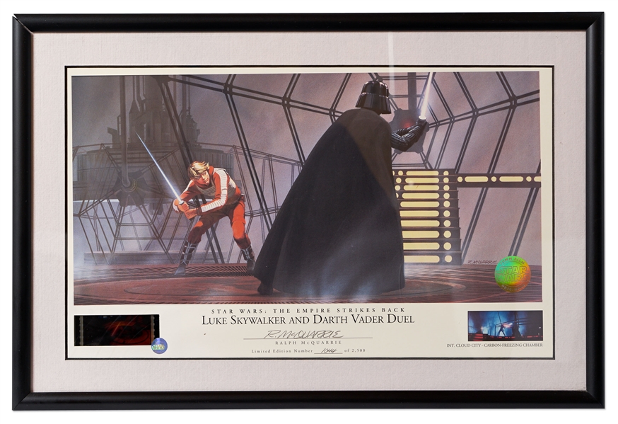 Ralph McQuarrie Signed Limited Edition Lithograph from ''The Empire Strikes Back'' -- Also Includes Original 70mm Film Frame from the Luke Skywalker-Darth Vader Duel Scene