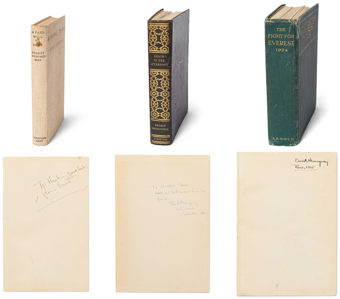Ernest Hemingway Personally Owned & Signed Books, Gifted to His Hunting Guide Huck Mees -- Includes A Farewell to Arms, Death in the Afternoon First Edition & The Fight for Everest: 1924