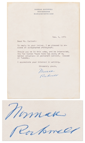 Norman Rockwell Letter Signed with a Warm Invitation to Visit the Old Corner House Museum