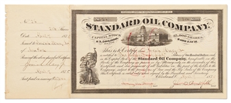 John D. Rockefeller Signed Stock Certificate for Standard Oil Co. -- Signed by Rockefeller as President in 1875
