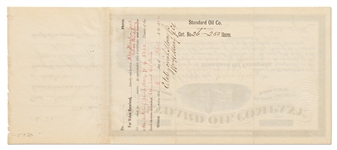 John D. Rockefeller Signed Stock Certificate for Standard Oil Co. -- Signed by Rockefeller as President in 1875