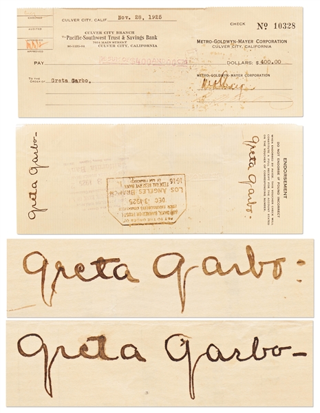 Greta Garbo Twice-Endorsed MGM Check -- 1925 Check Was Likely for Garbos First MGM Film, Torrent