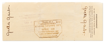 Greta Garbo Twice-Endorsed MGM Check -- 1925 Check Was Likely for Garbo's First MGM Film, ''Torrent''